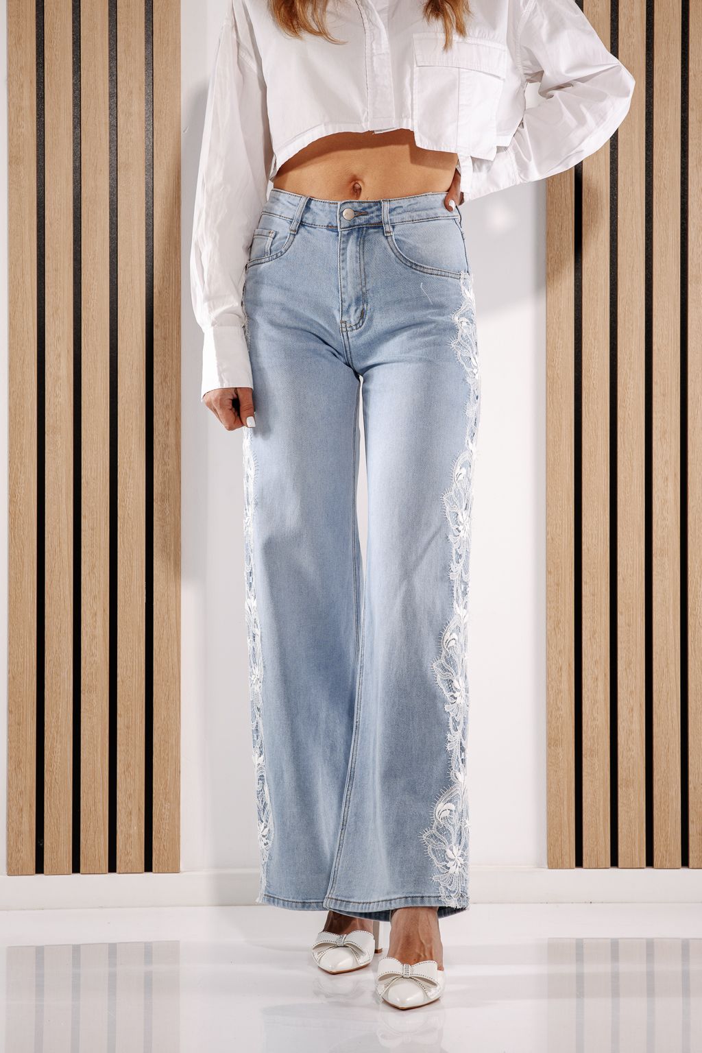 Дънки Wide Leg Дамски Calina Сини #A1385