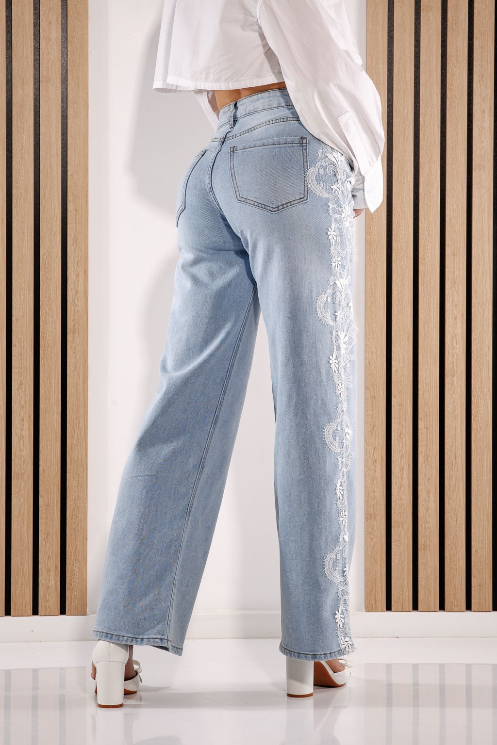 Дънки Wide Leg Дамски Calina Сини #A1385