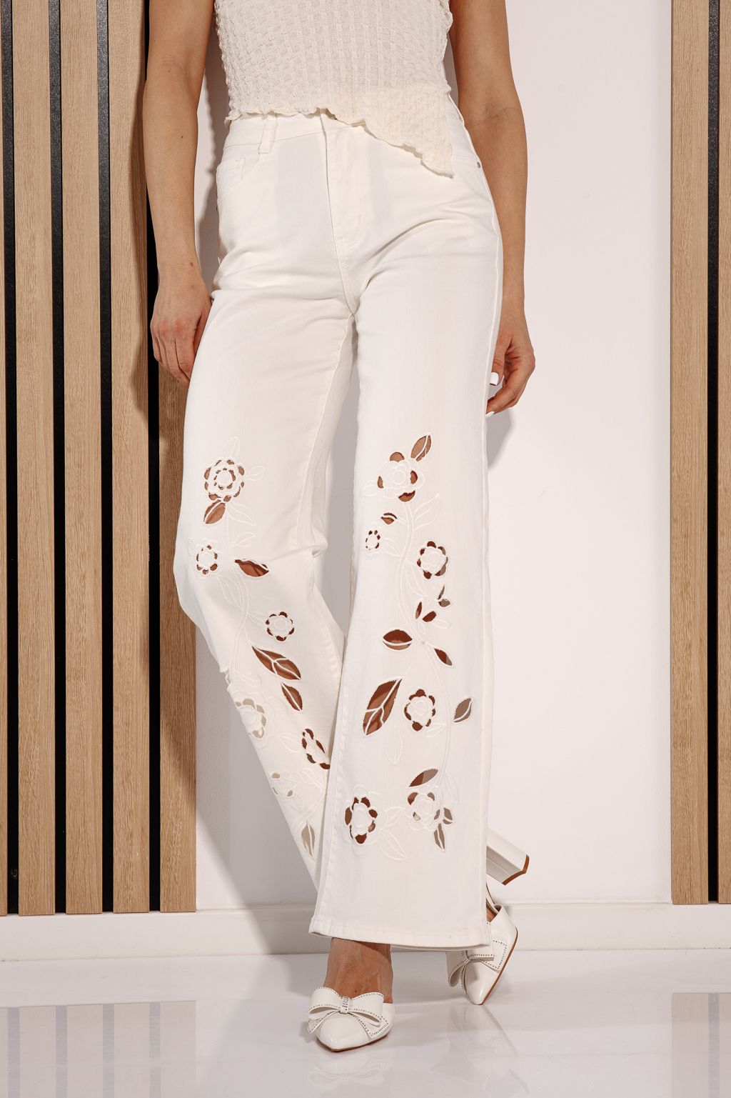 Разкроени дамски дънки Akeila бели #A1382