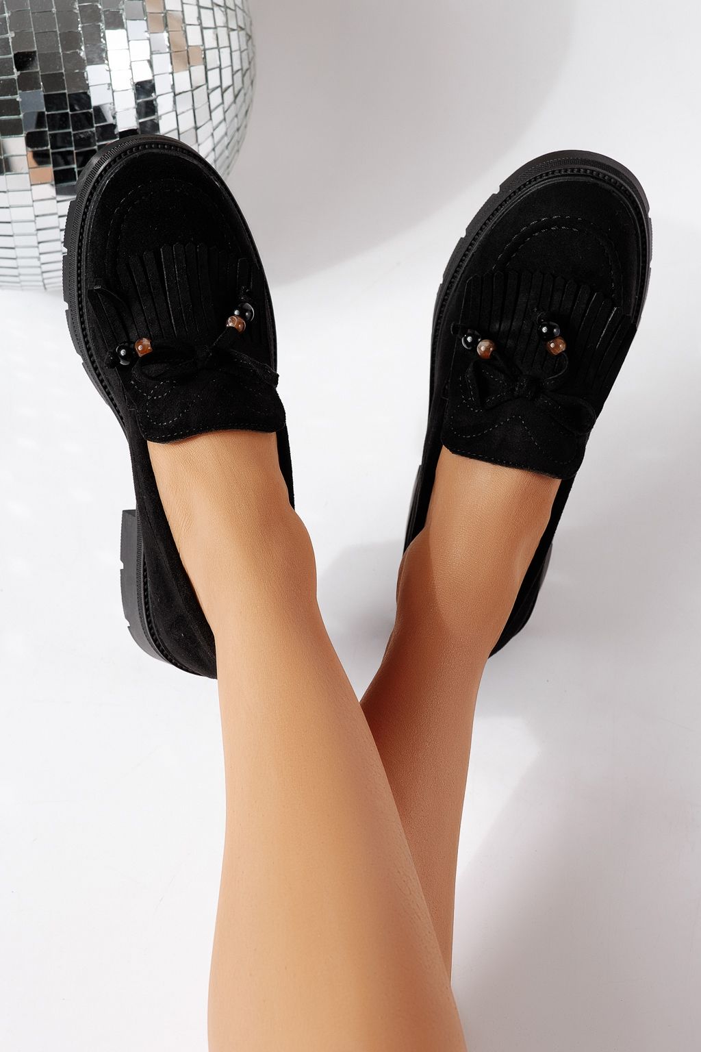 Всекидневни дамски обувки черни от обърната еко кожа Eliana #24440