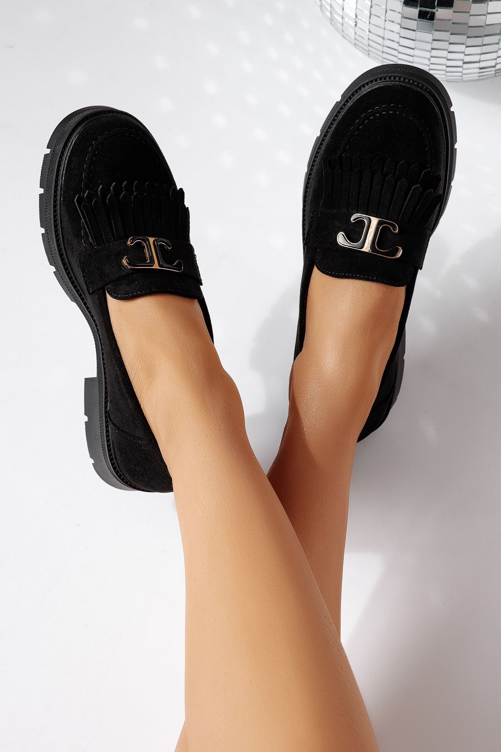 Всекидневни дамски обувки черни от обърната еко кожа Galia #24443