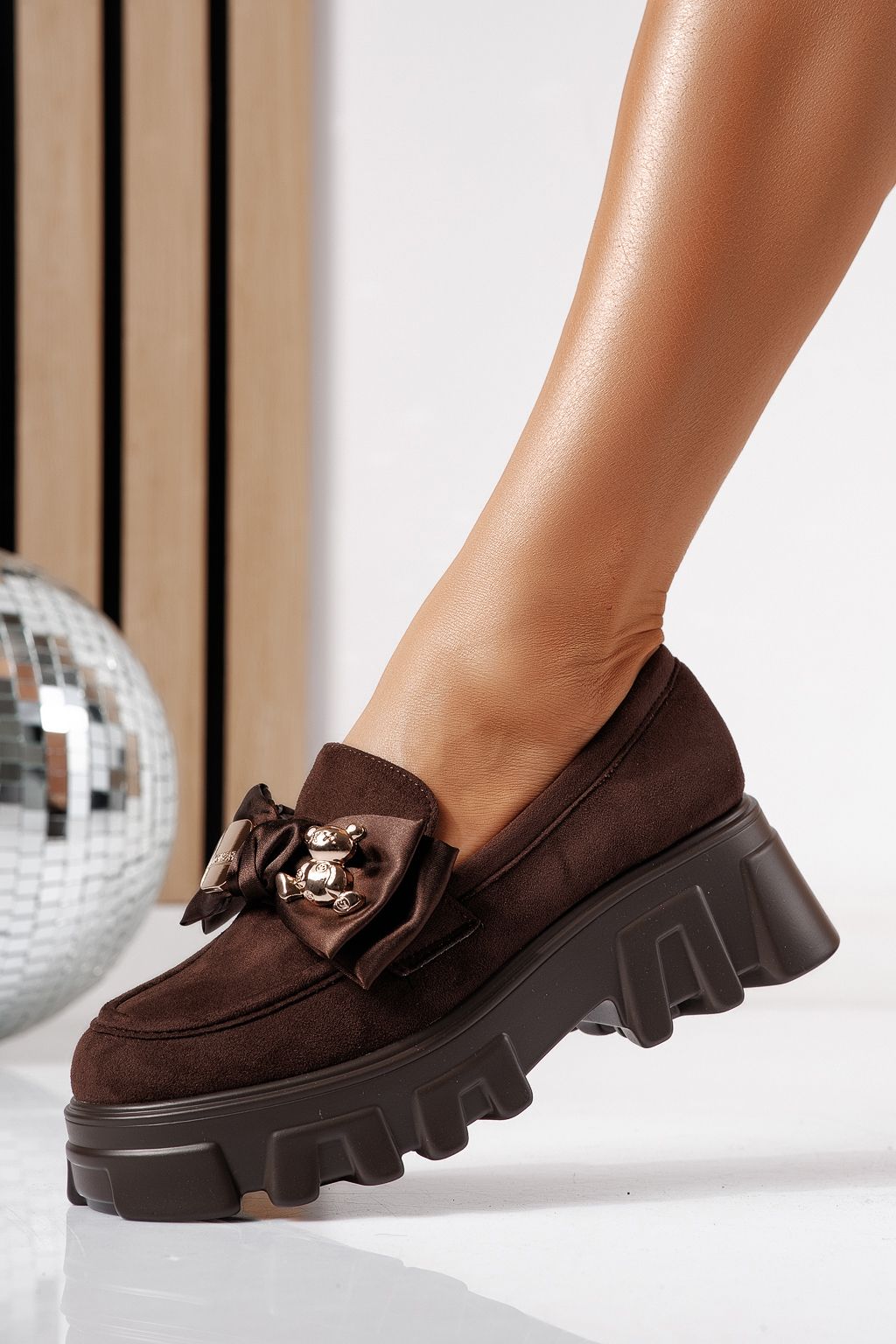 Всекидневни дамски обувки кафяви от обърната еко кожа Natalia2 #24481