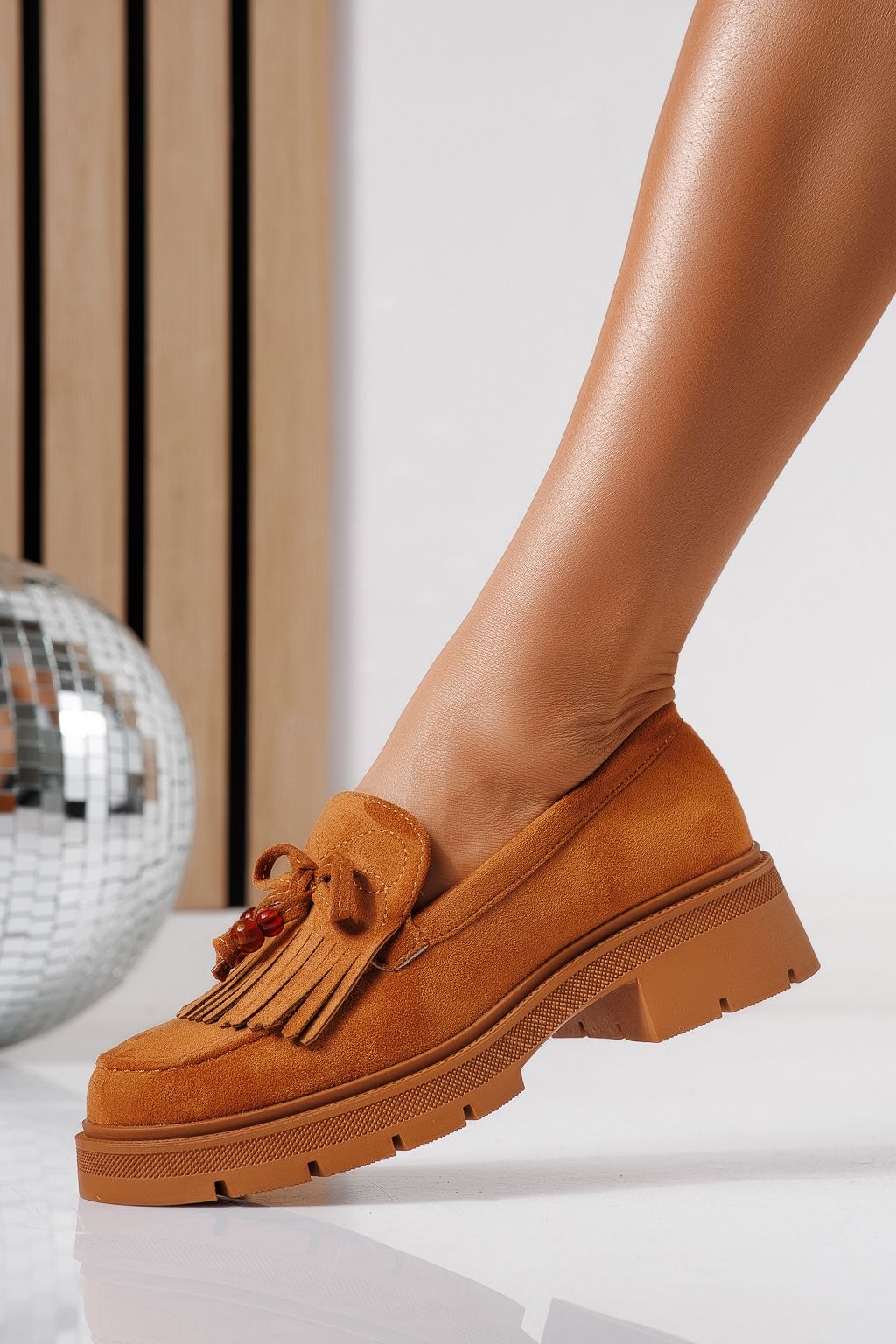 Всекидневни дамски обувки кафяви от обърната еко кожа Eliana #24441