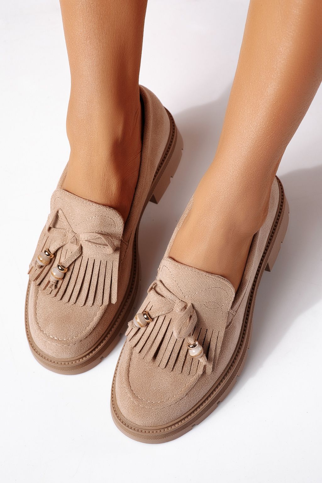 Всекидневни дамски обувки каки от обърната еко кожа Eliana #24439