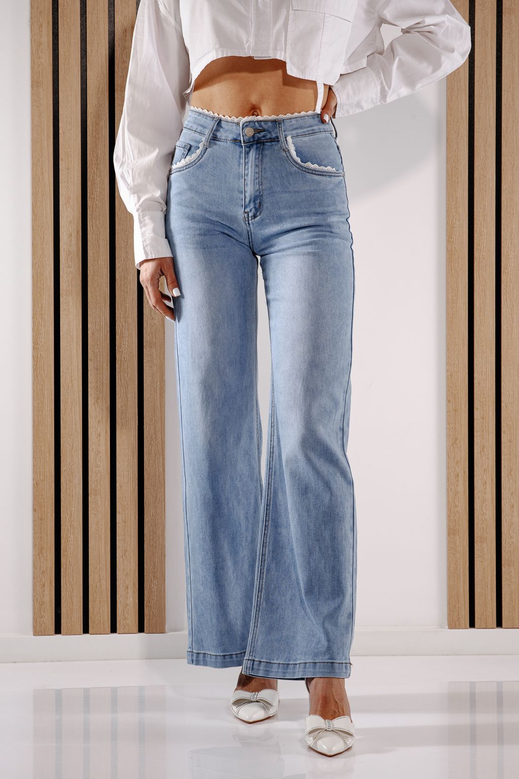 Дънки Wide Leg Дамски Calina Сини #A1386