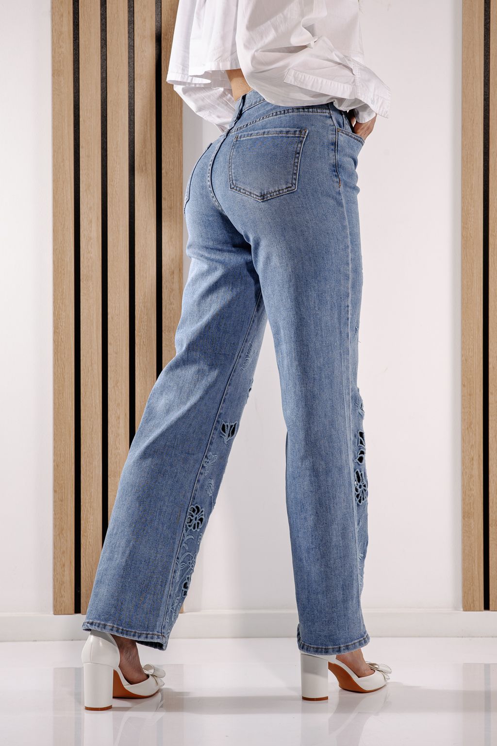 Разкроени дамски дънки Alyona Сини #A1383