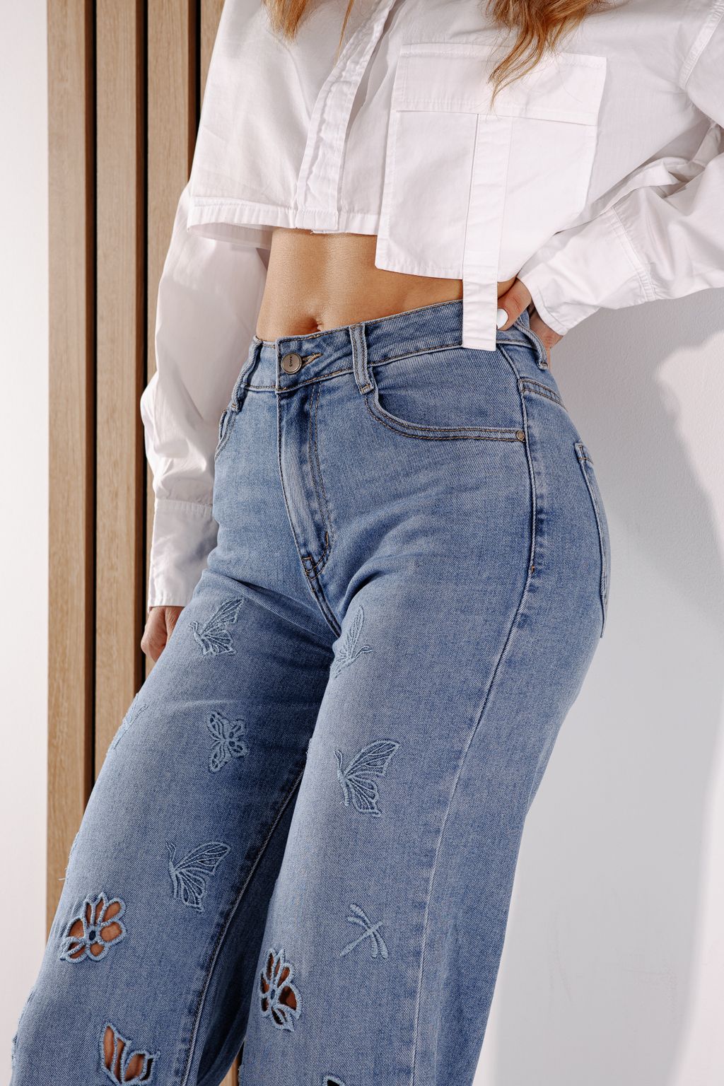 Разкроени дамски дънки Alyona Сини #A1383