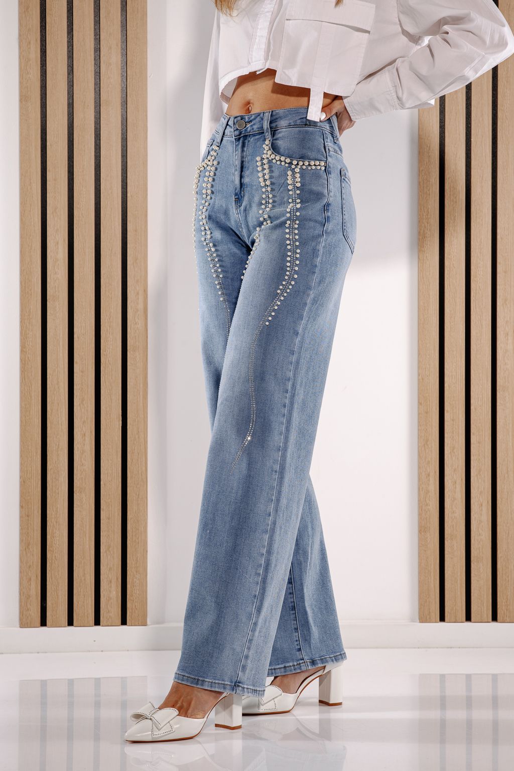 Дънки Wide Leg Дамски Alena Сини #A1380