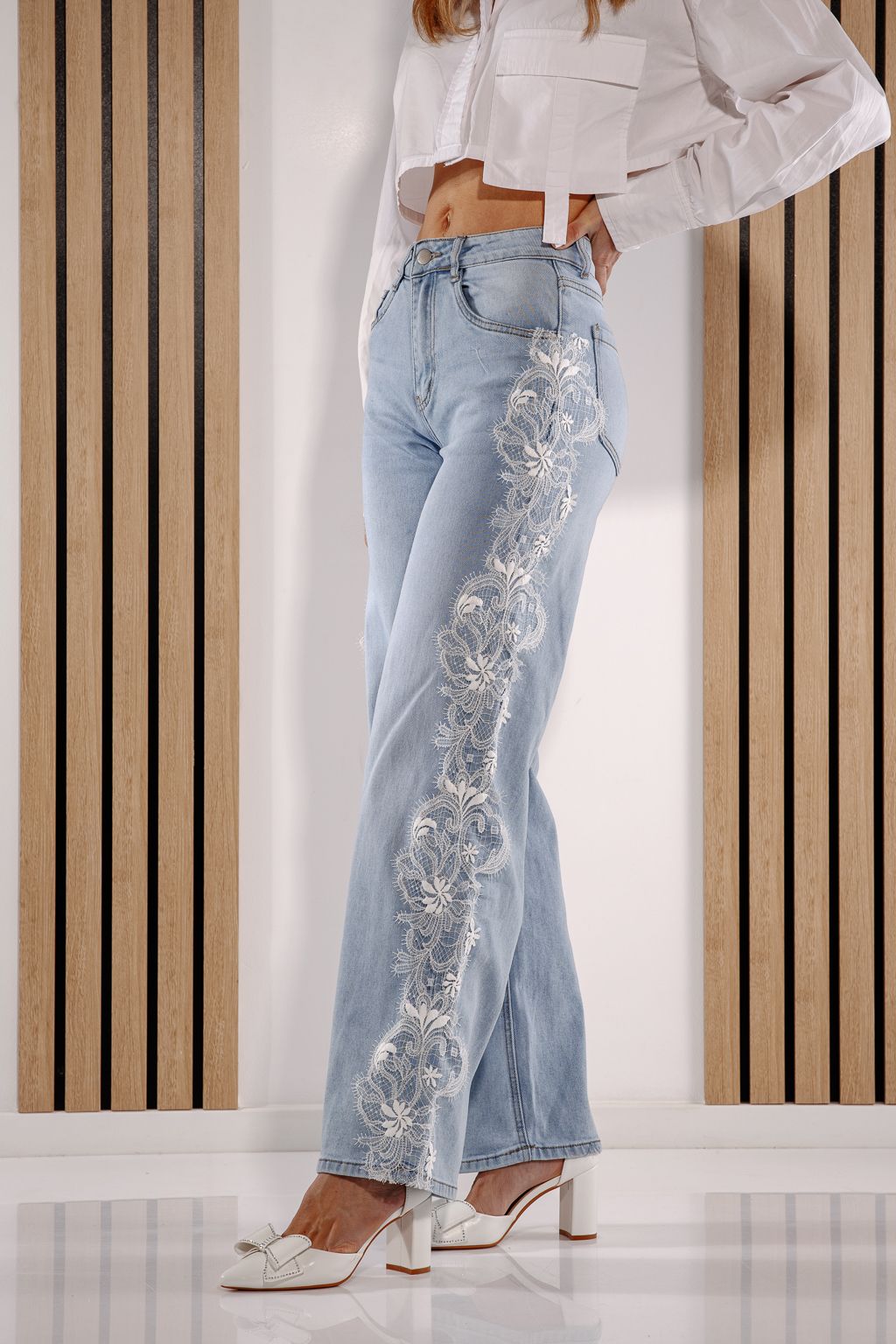 Дънки Wide Leg Дамски Calina Сини #A1385