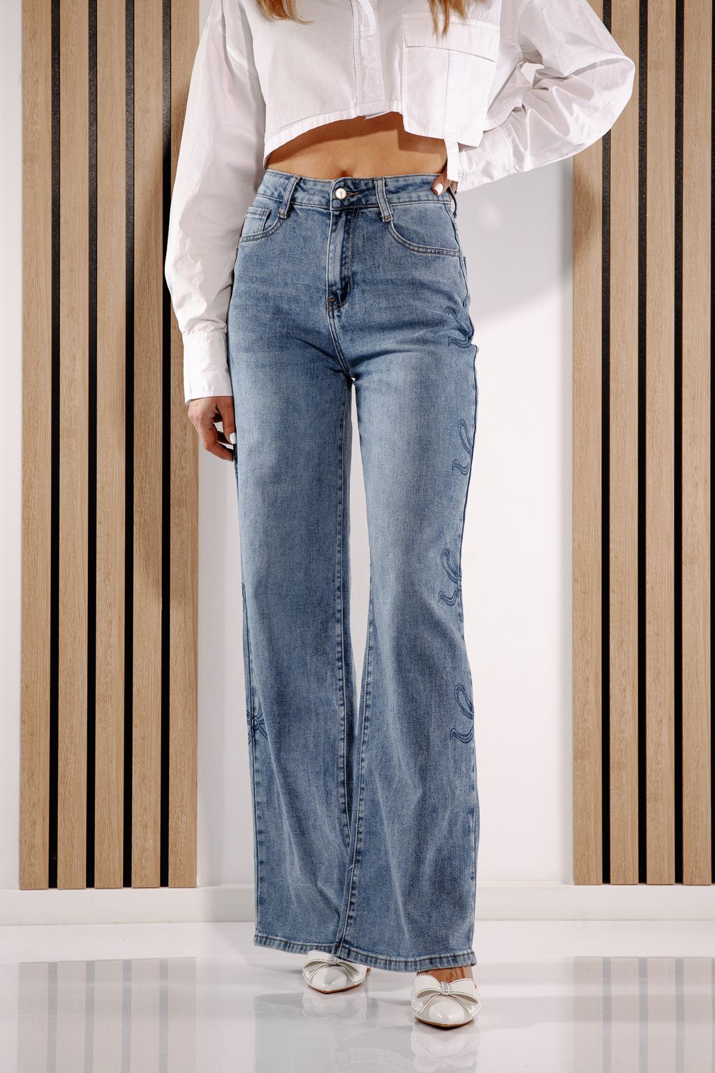 Дънки Wide Leg Дамски Elaine Сини #A1377