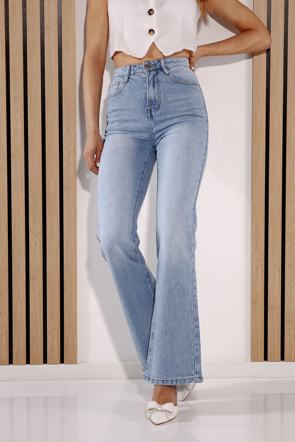 Разкроени дамски дънки Beatriz Сини #A1376