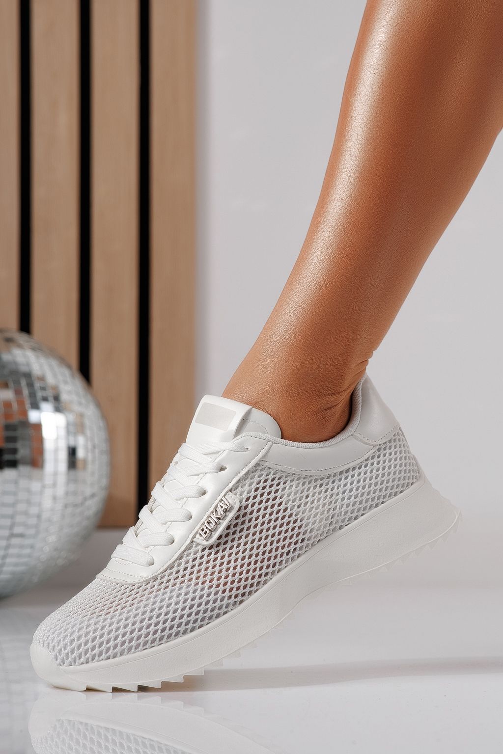 Дамски маратонки бели от текстилен материал Elah #24463