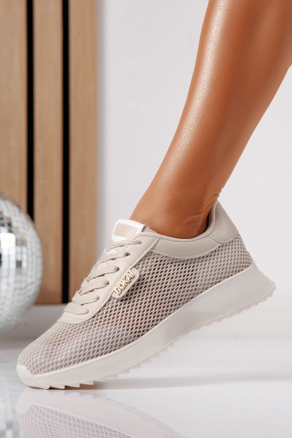 Дамски маратонки бежови от текстилен материал Elah #24462