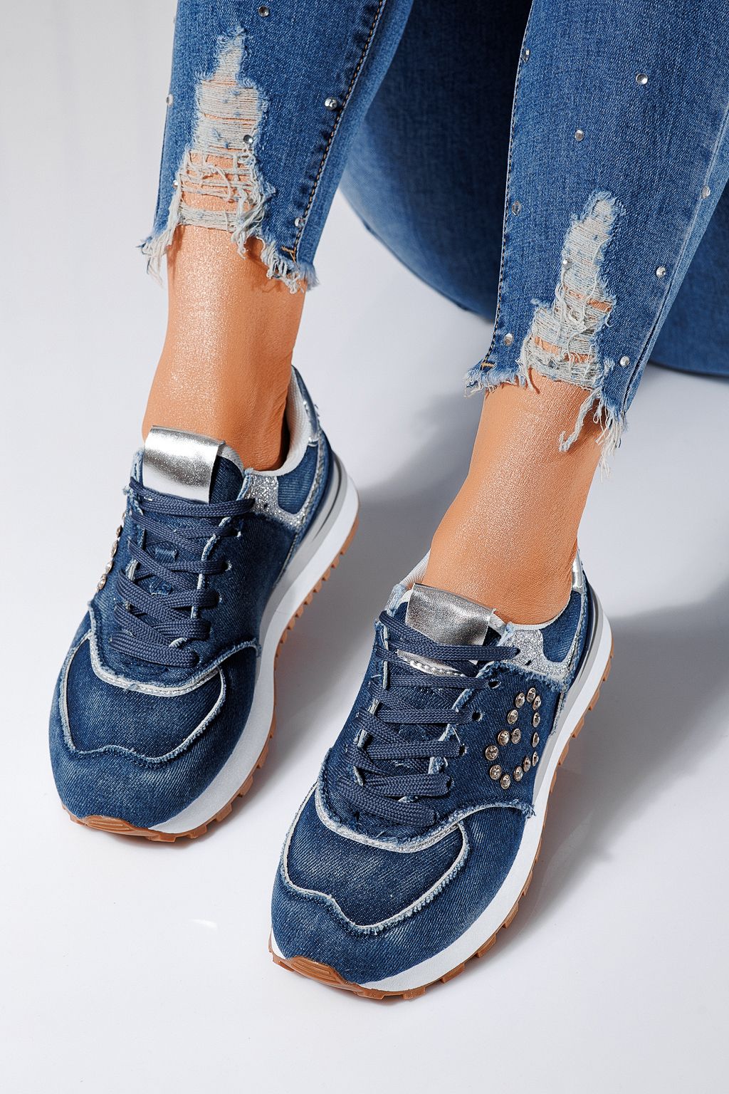 Дамски маратонки сини от текстилен материал Elsa #24497