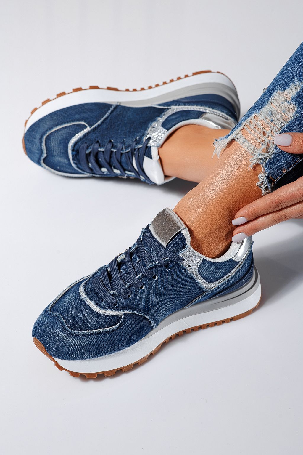 Дамски маратонки сини от текстилен материал Elsa #24497