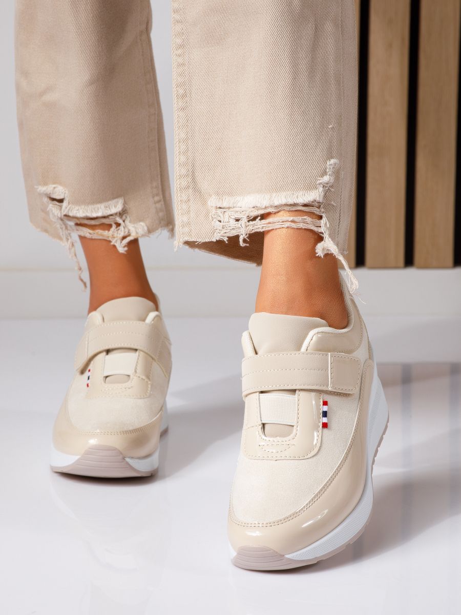 Дамски маратонки с платформа бежови от еко кожа Anais #24536