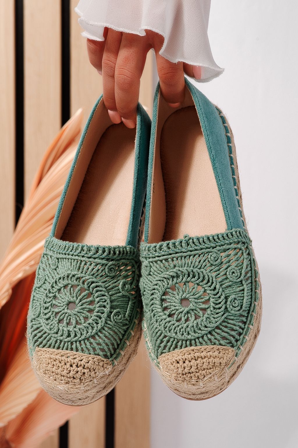 Дамски еспадрили зелени от обърната еко кожа  Emma #24541