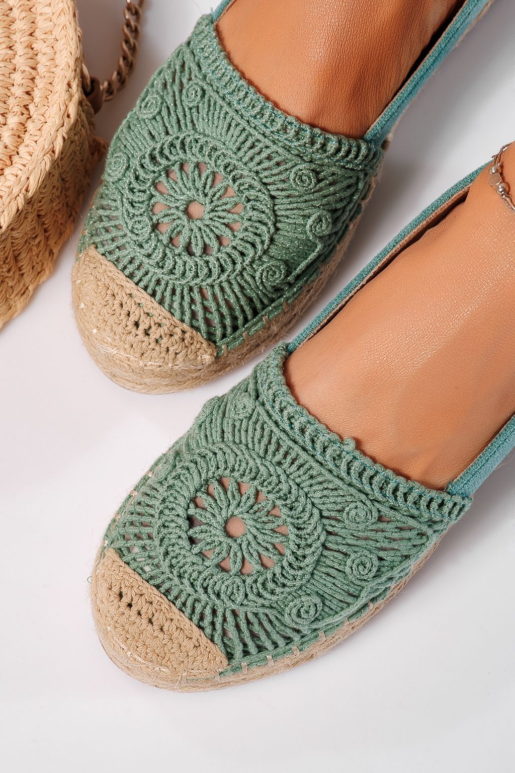 Дамски еспадрили зелени от обърната еко кожа  Emma #24541