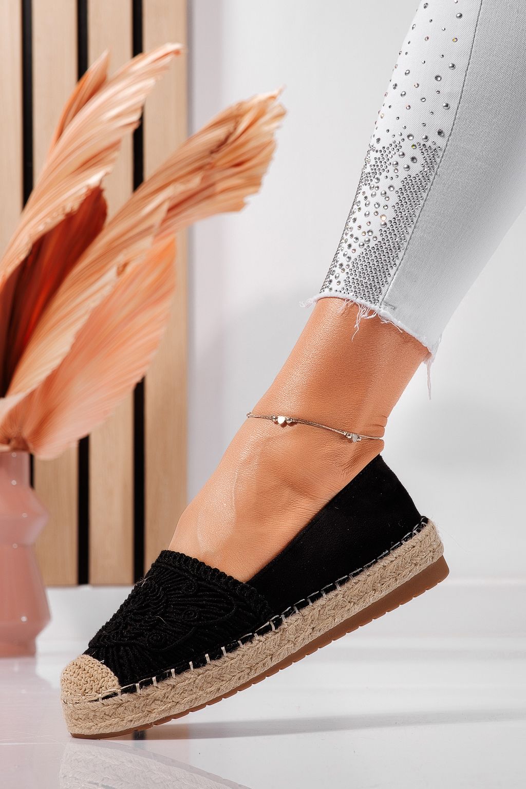 Дамски еспадрили черни от обърната еко кожа  Emma #24542