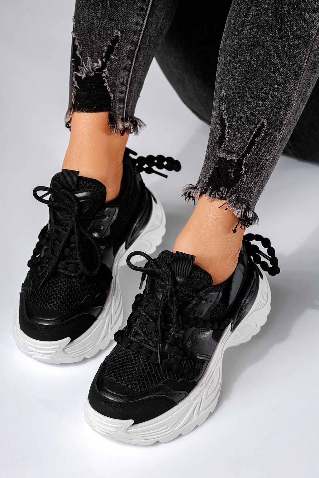 Дамски маратонки черни от еко кожа Evi #24550