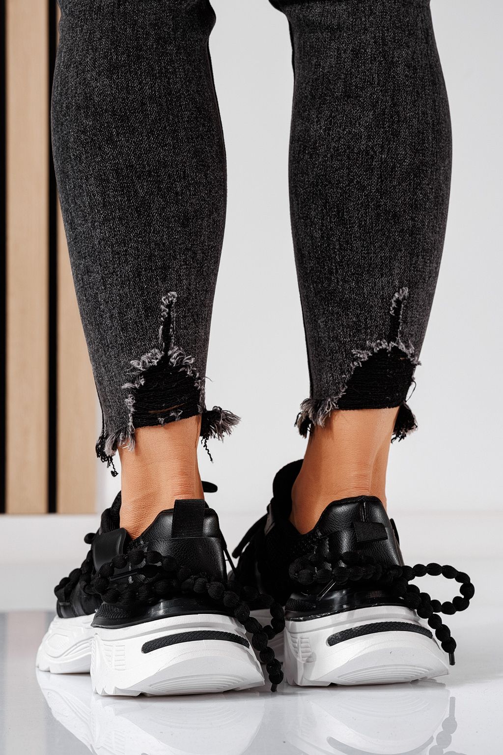 Дамски маратонки черни от еко кожа Evi #24550