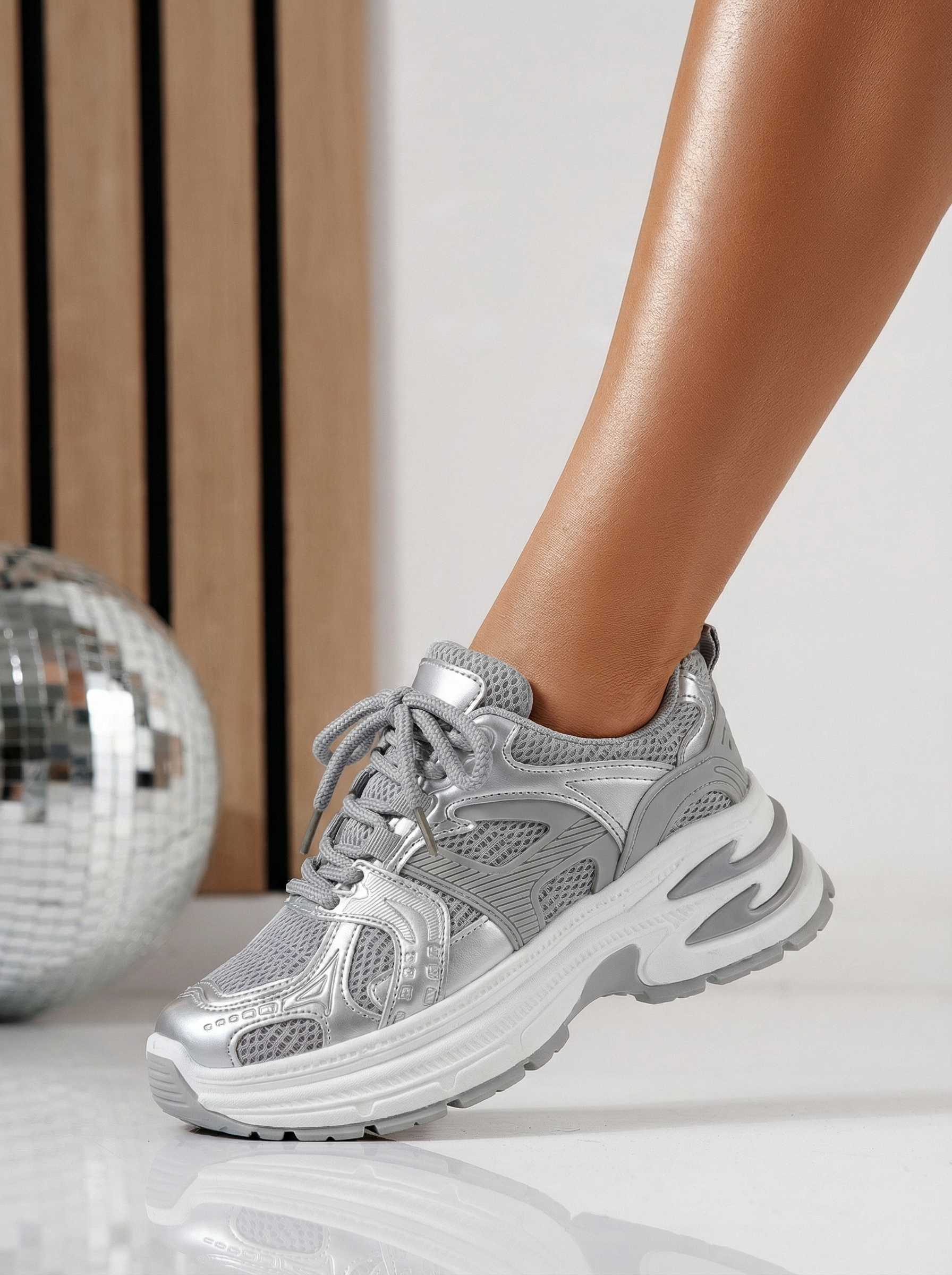 Дамски сиви кецове от еко кожа Amber #24523