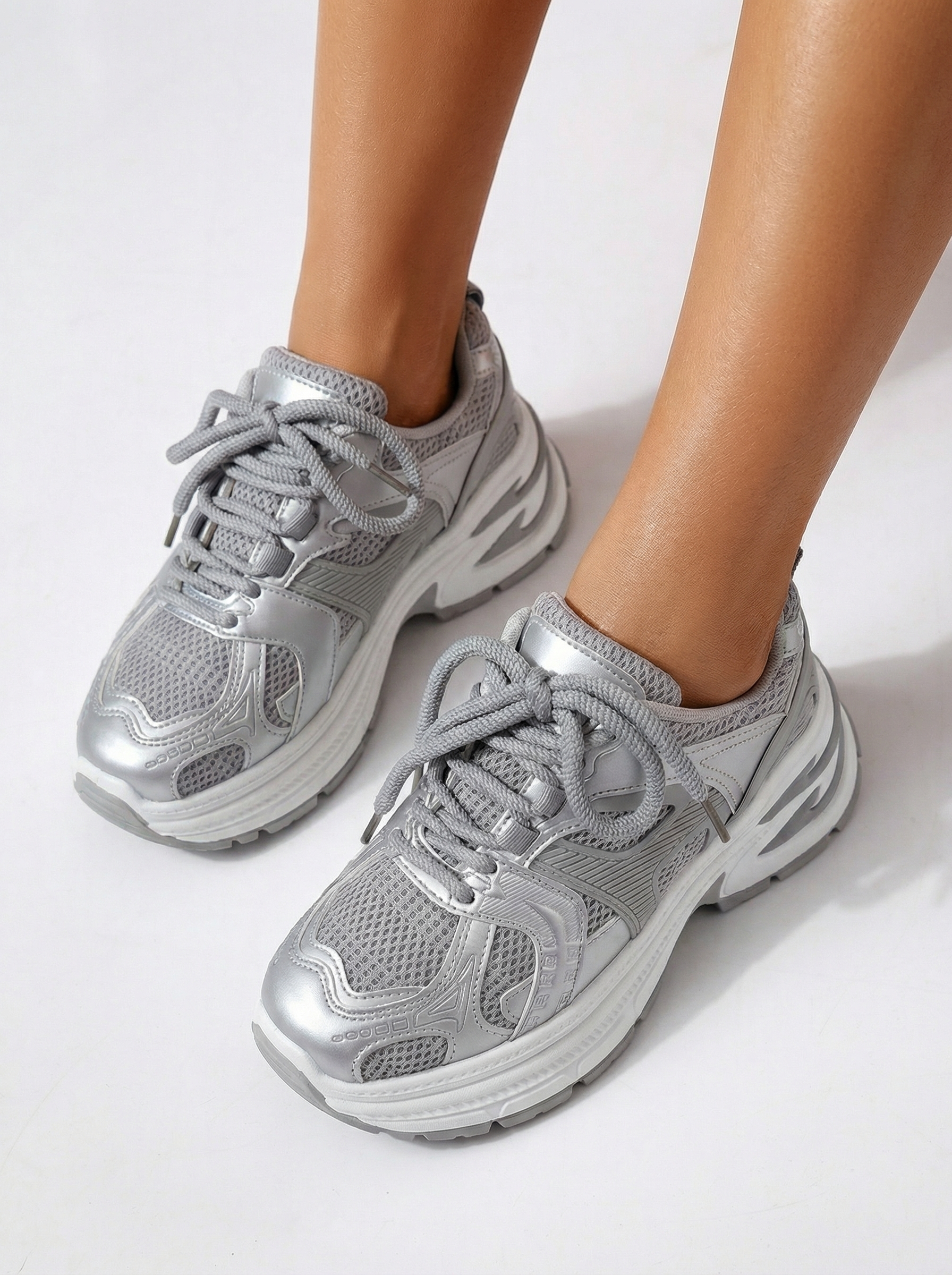 Дамски сиви кецове от еко кожа Amber #24523