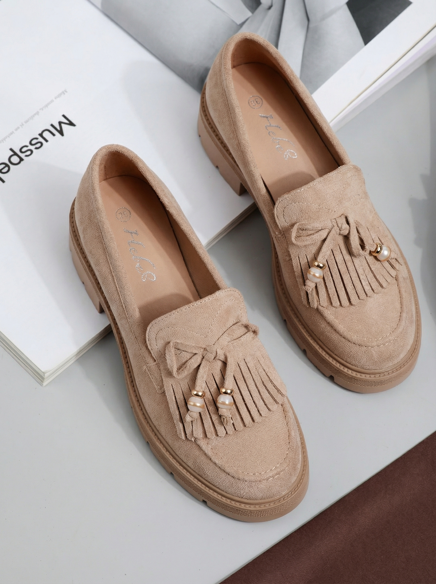 Всекидневни дамски обувки каки от обърната еко кожа Eliana #24439