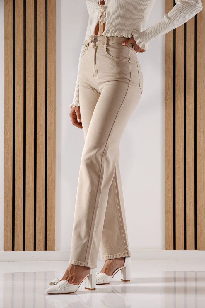 Разкроени Дамски Дънки Darcy бежови #A1404