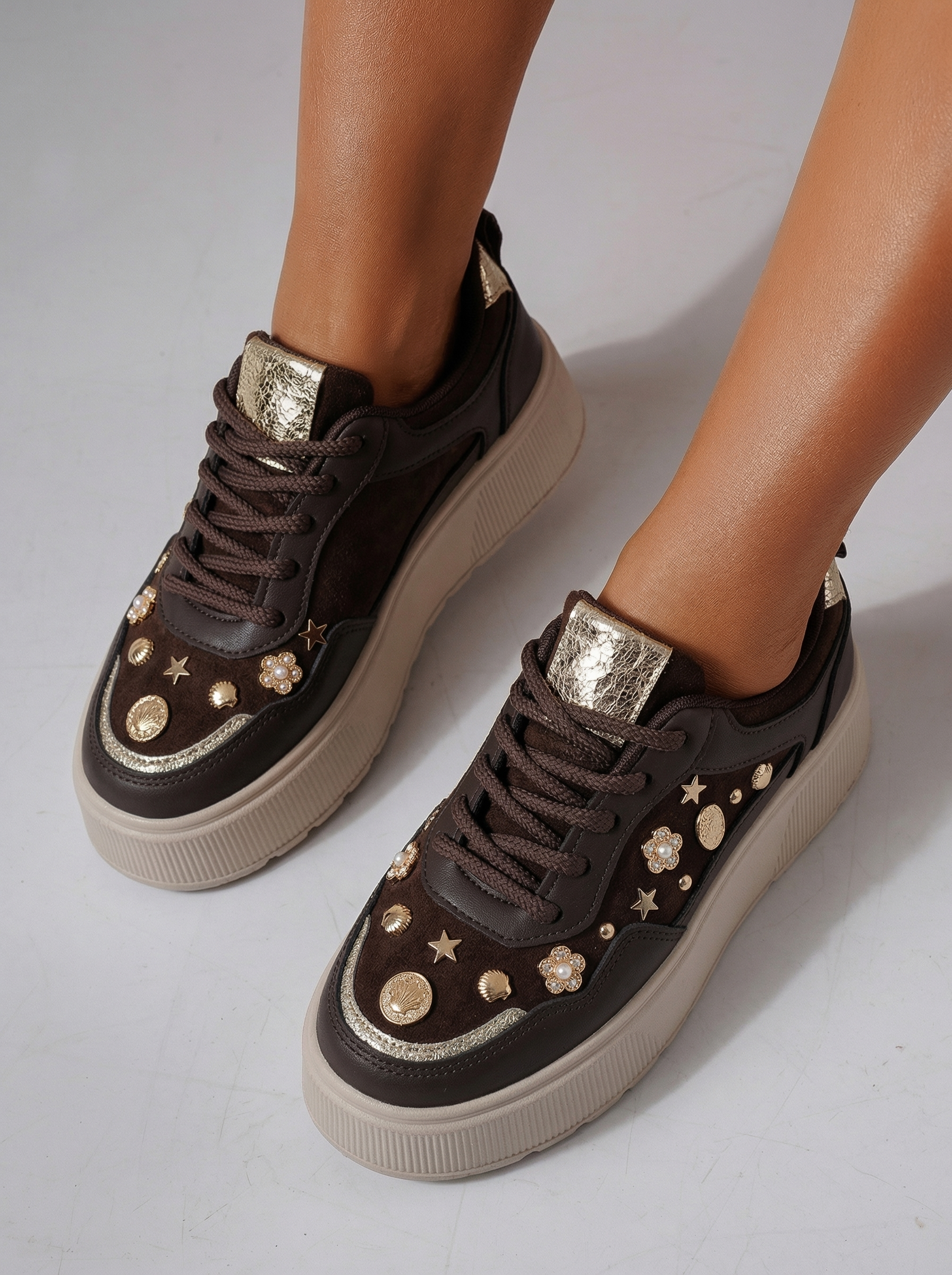 Дамски кафяви велурени екокожени маратонки Diana2 #24599