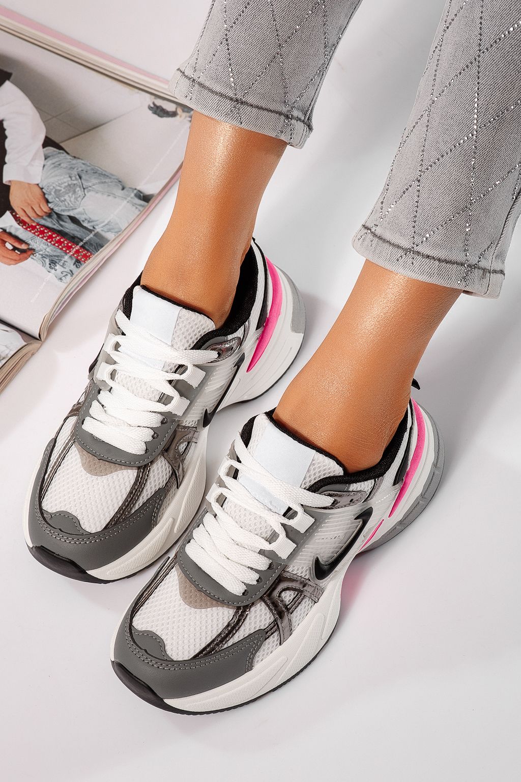 Дамски маратонки бели от еко кожа Amy #24604