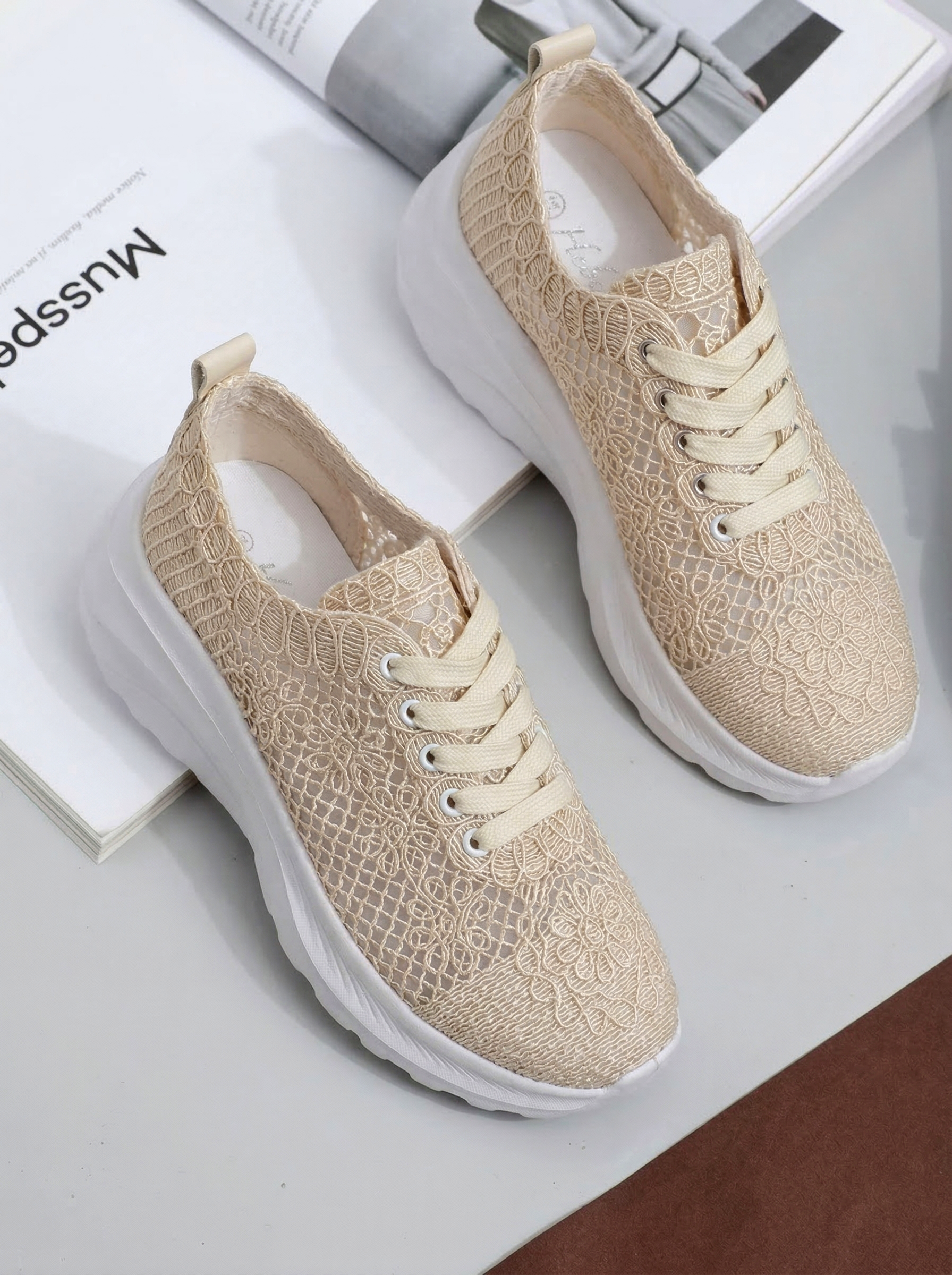 Дамски маратонки бежови от текстилен материал Yuri #24657