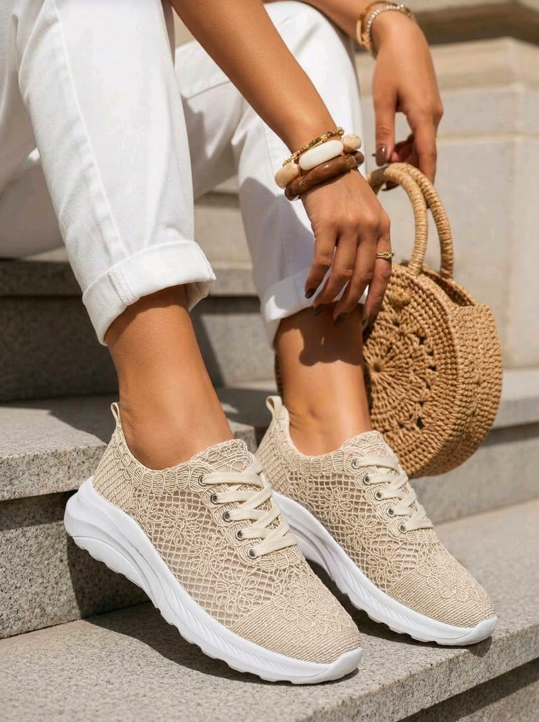 Дамски маратонки бежови от текстилен материал Yuri #24657