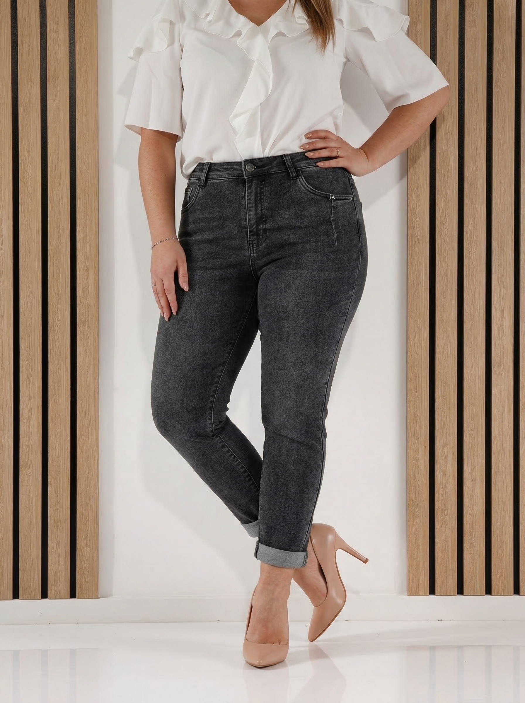 Дамски Дънки Mom Fit Lesley сиви #A1423