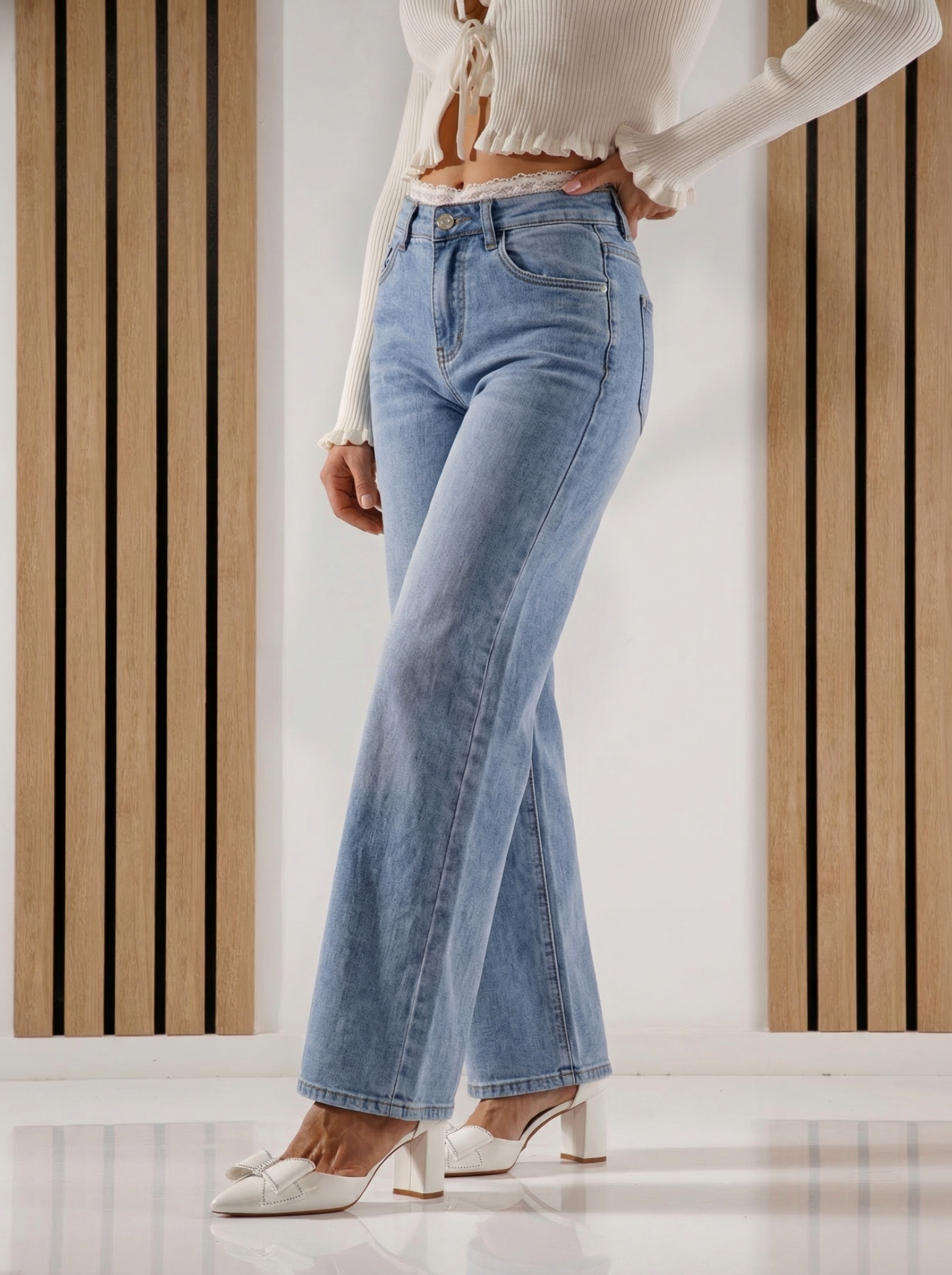 Дамски Дънки Wide Leg Perla бели #A1425