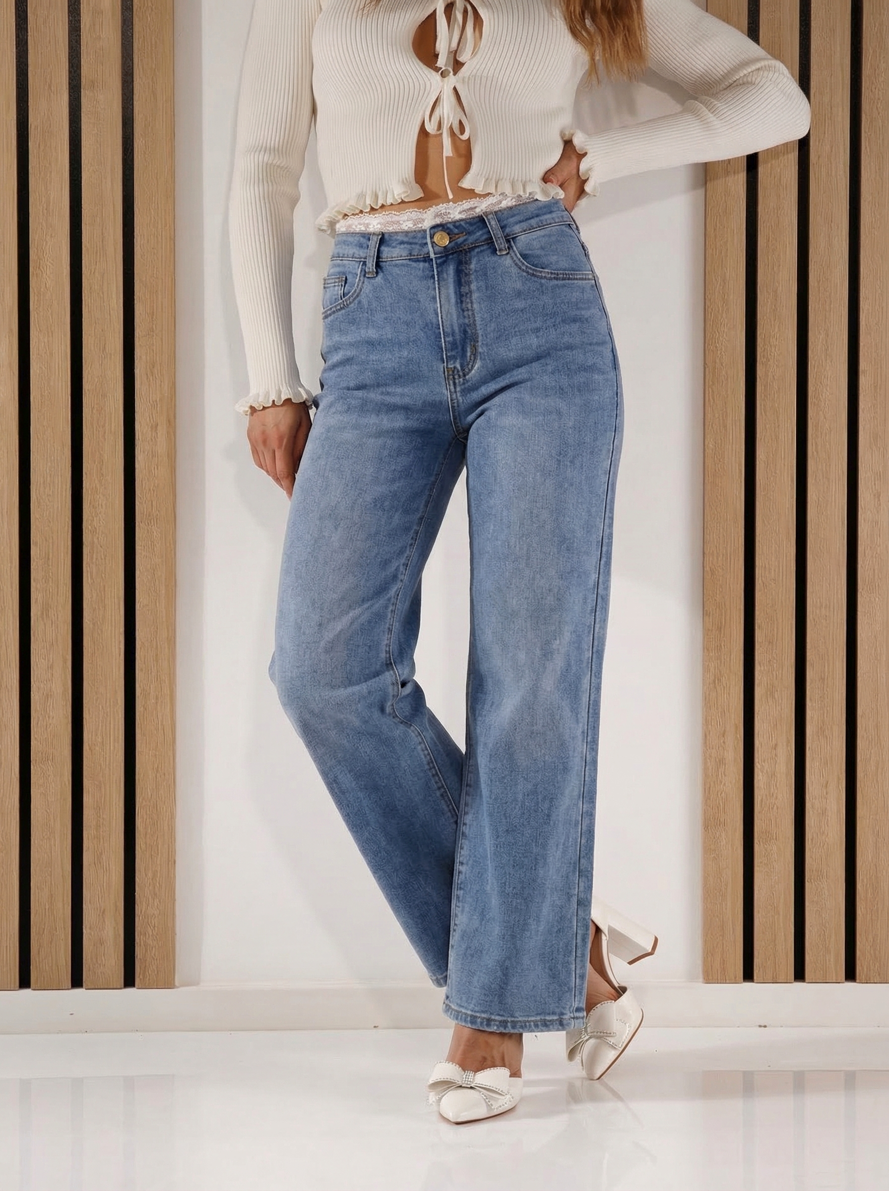 Дамски Дънки Wide Leg Perla бели #A1425