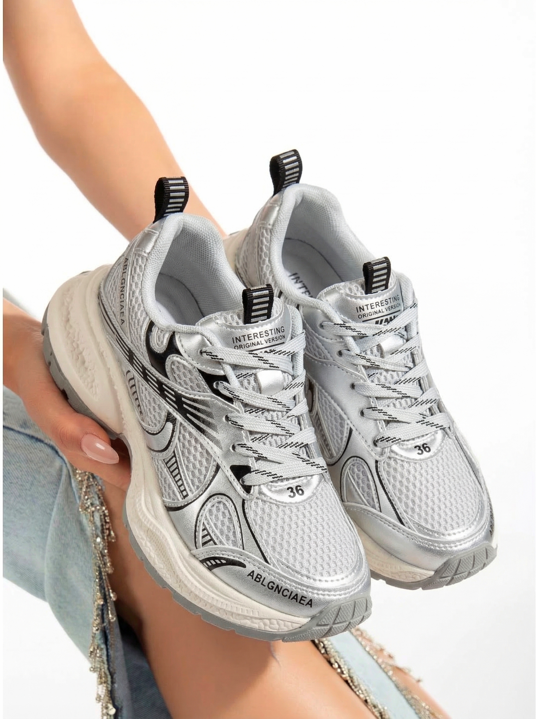 Дамски маратонки сиви от текстилен материал Iris #20733