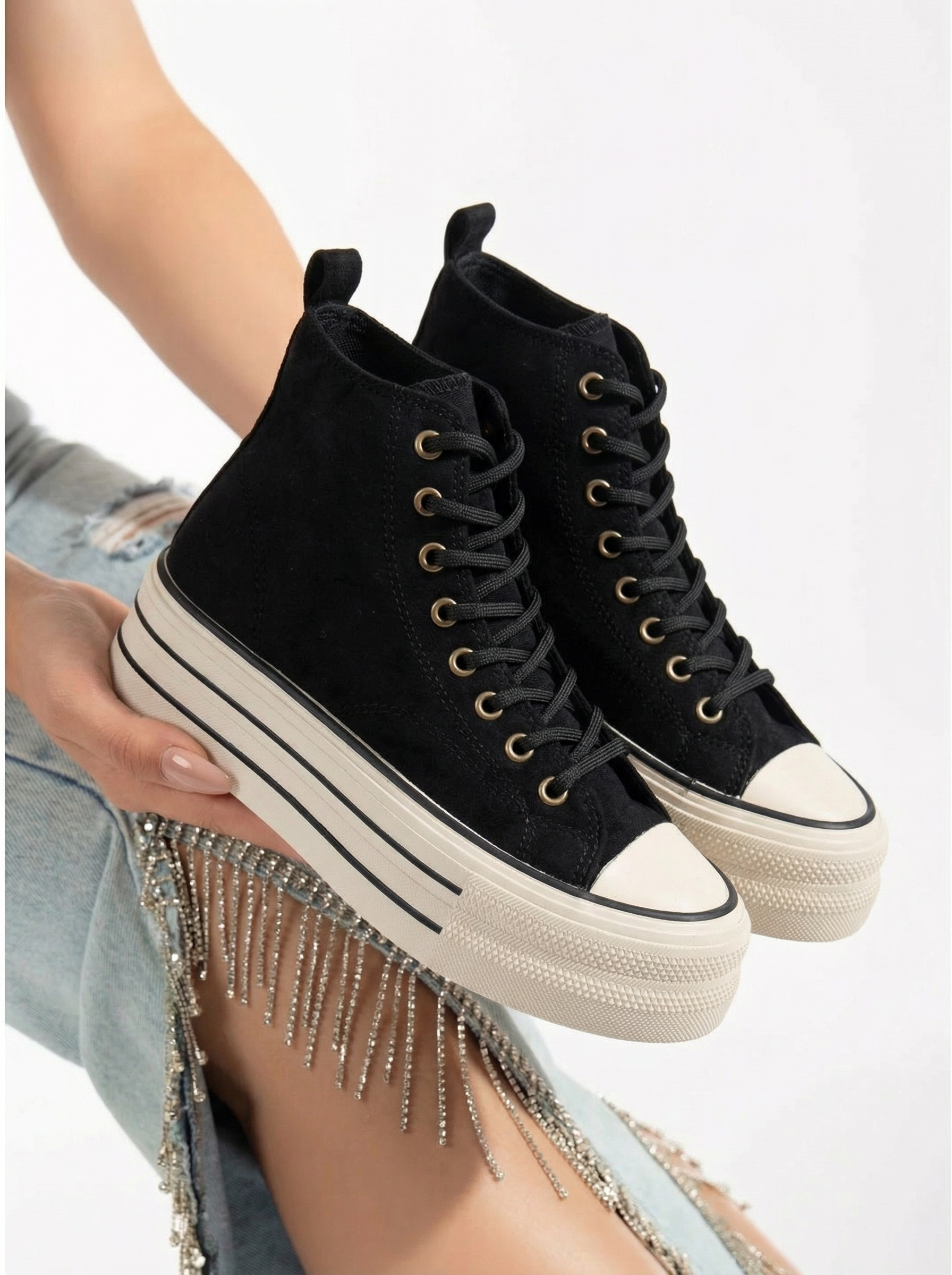 Дамски маратонки черни от текстилен материал Azura #24677