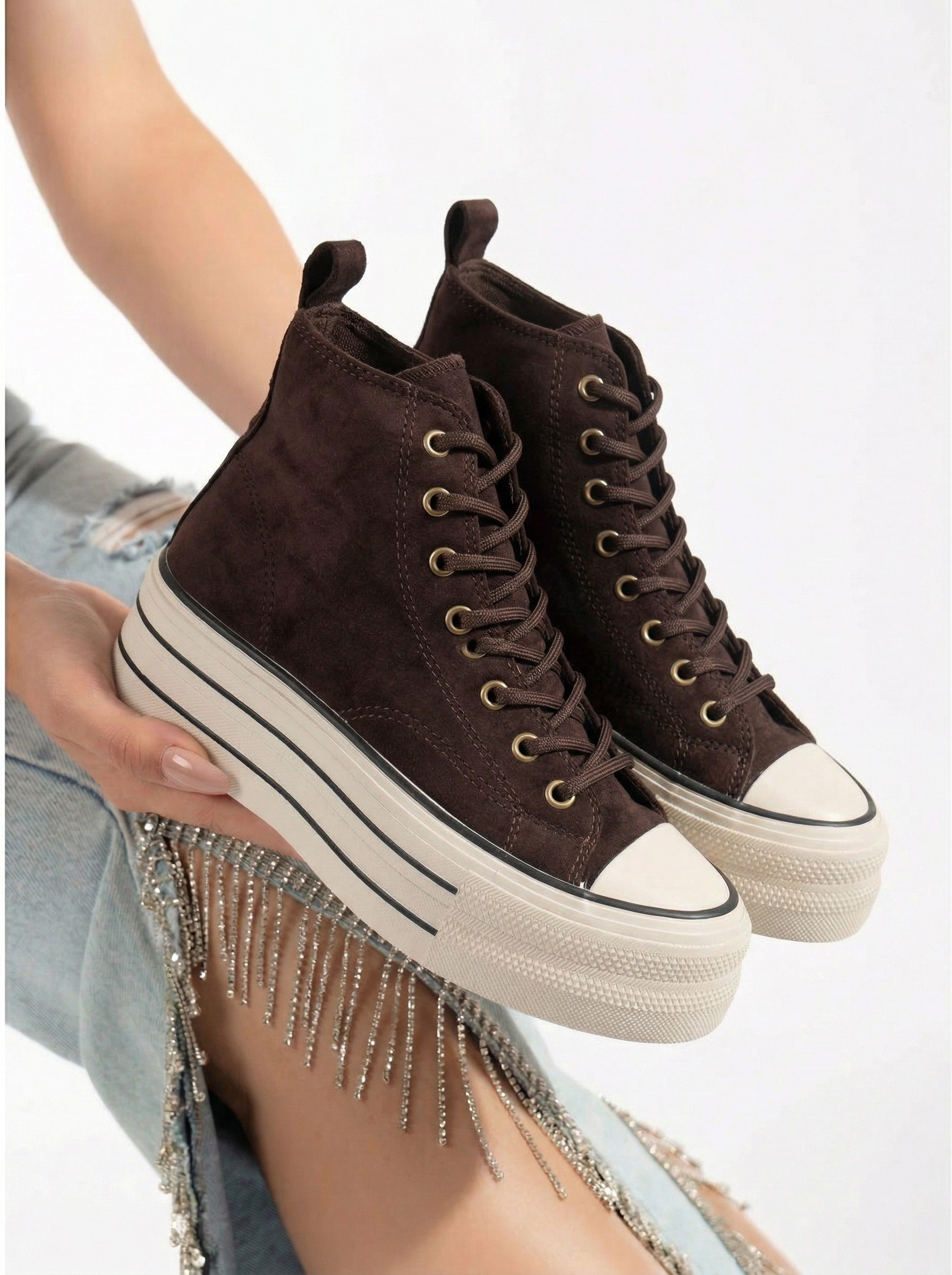 Дамски маратонки кафяви от текстилен материал Azura #24678