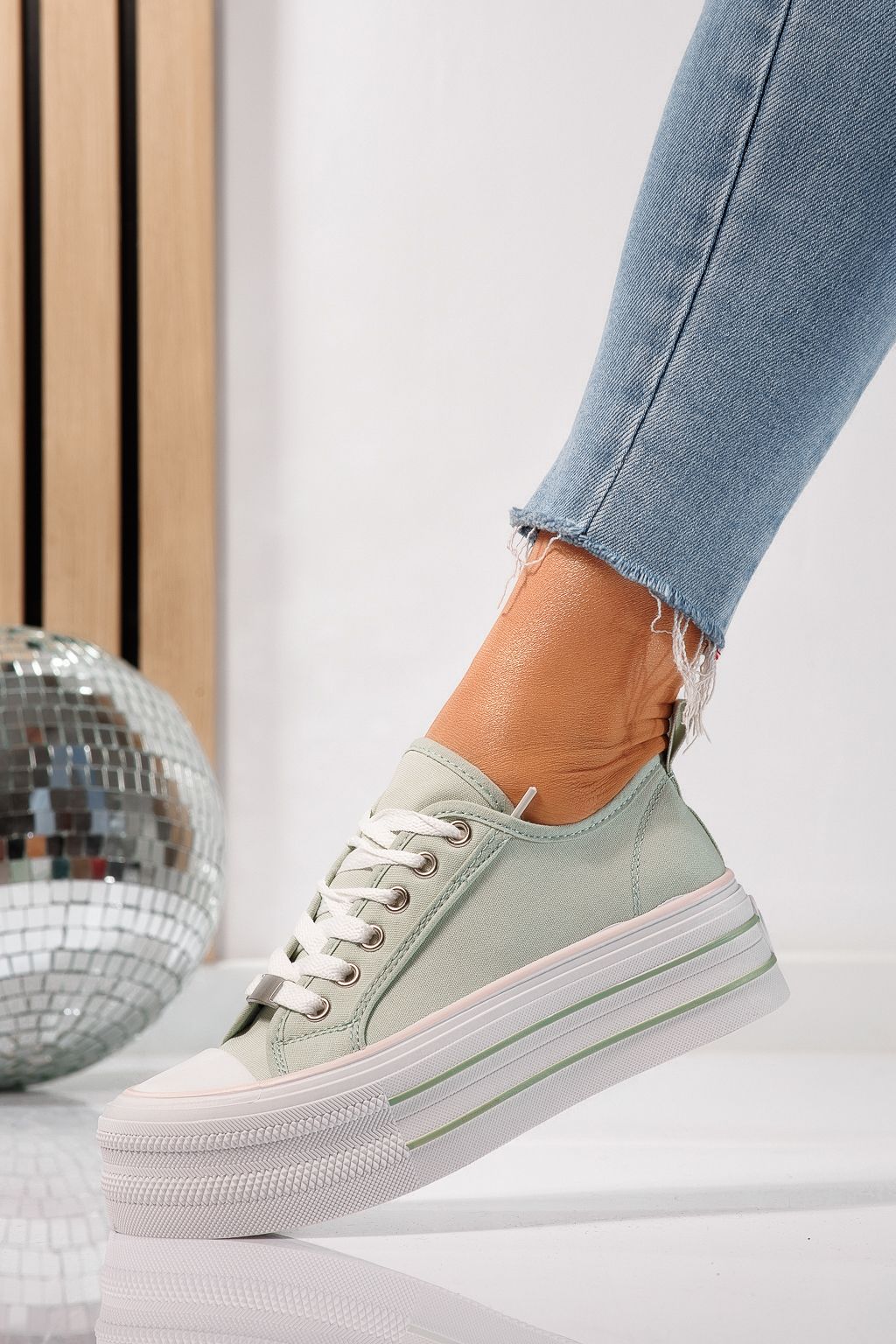 Дамски маратонки зелени от текстилен материал Sophia #24726