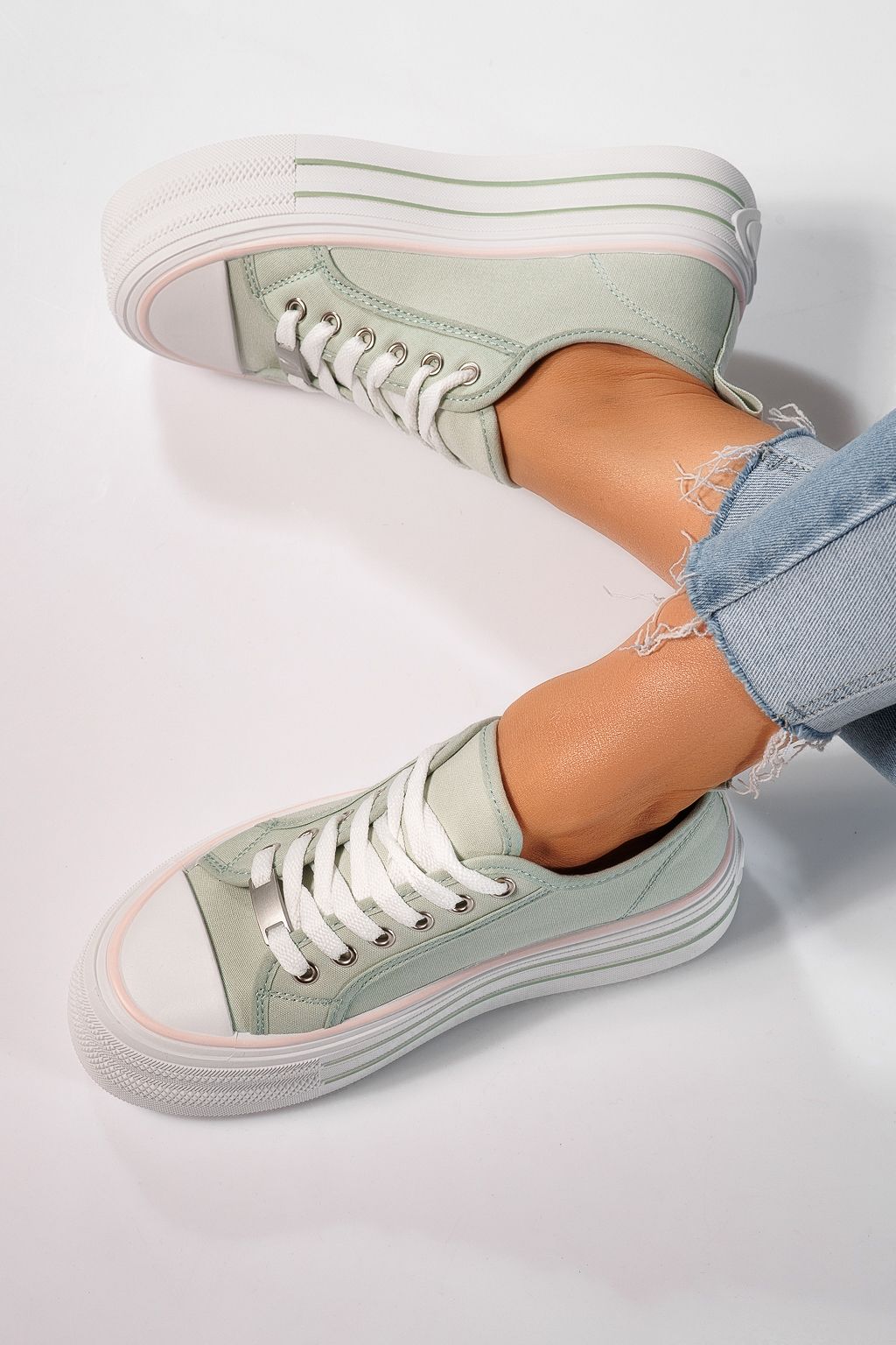 Дамски маратонки зелени от текстилен материал Sophia #24726