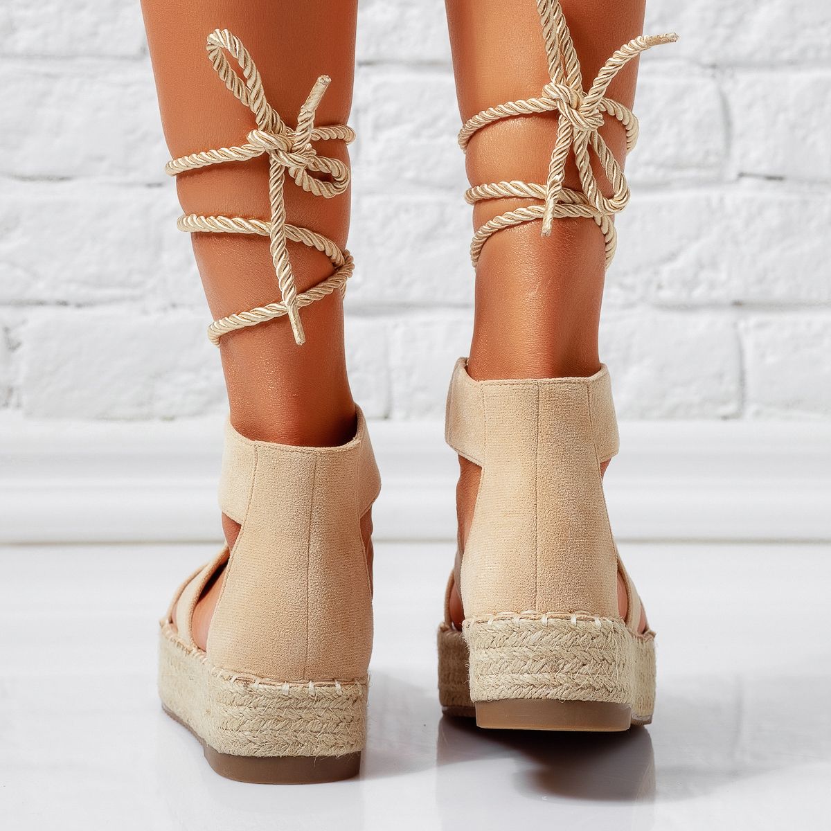 Дамски бежови сандали на платформа от екокожа Miha #24787