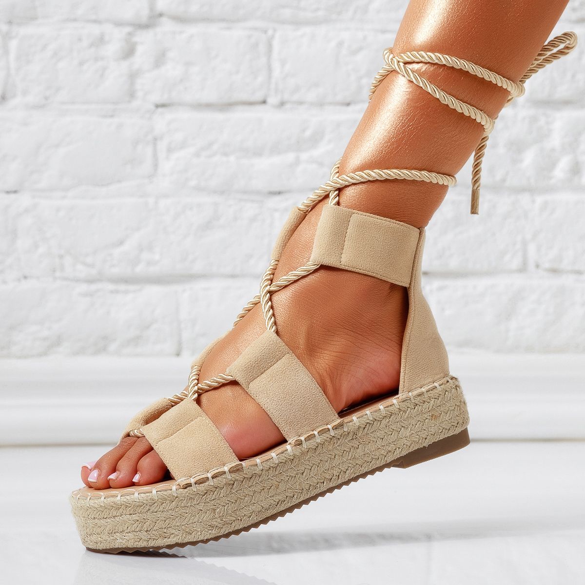 Дамски бежови сандали на платформа от екокожа Miha #24787