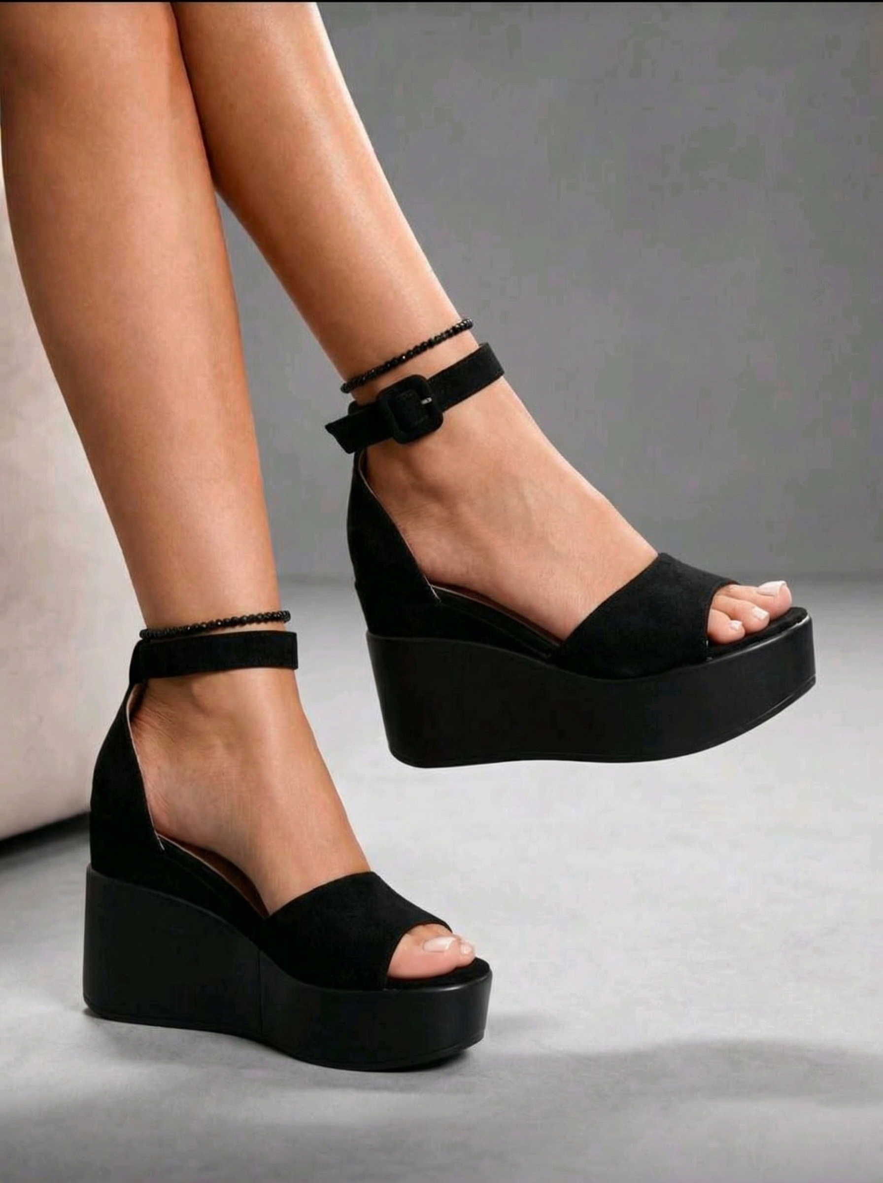 Дамски черни сандали на платформа от екокожа Reese #24789