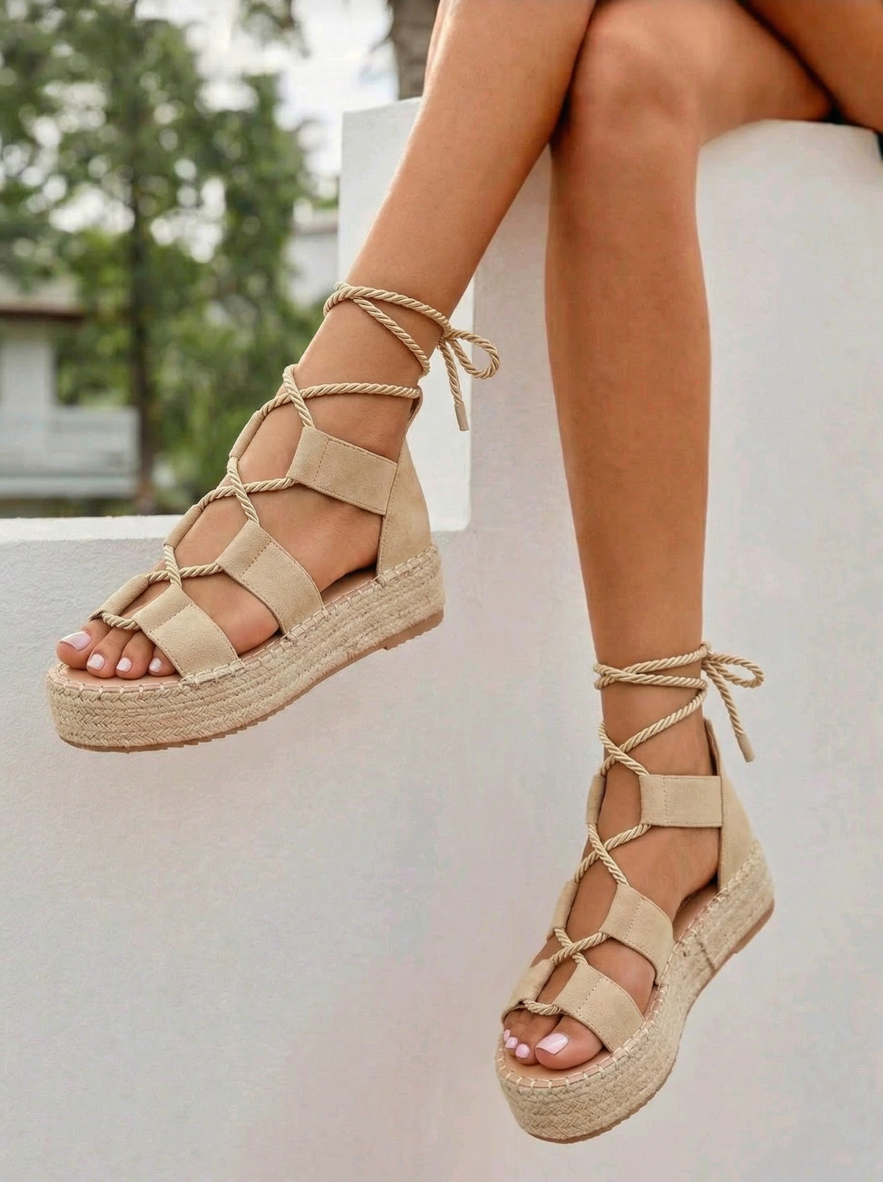 Дамски бежови сандали на платформа от екокожа Miha #24787