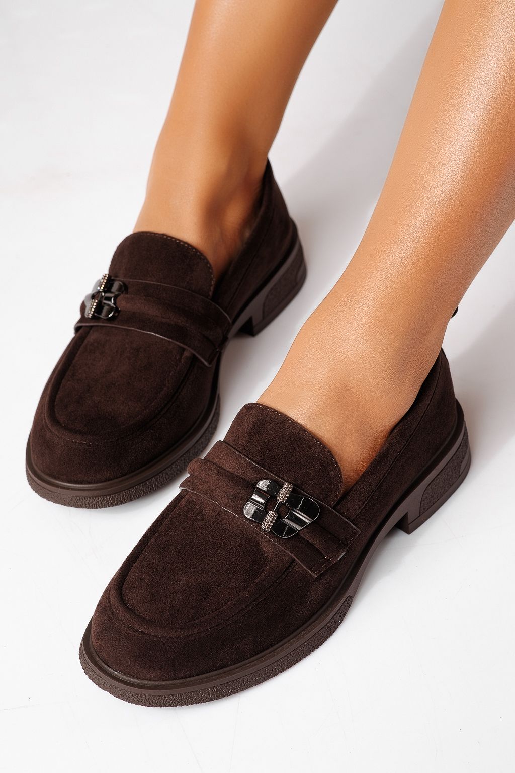 Всекидневни дамски обувки кафяви от обърната еко кожа Calista #24899