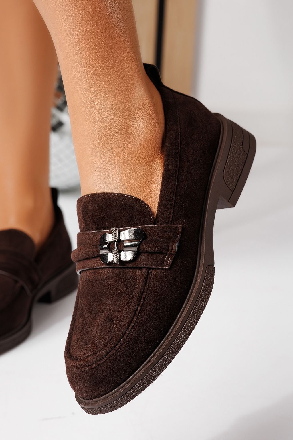 Всекидневни дамски обувки кафяви от обърната еко кожа Calista #24899