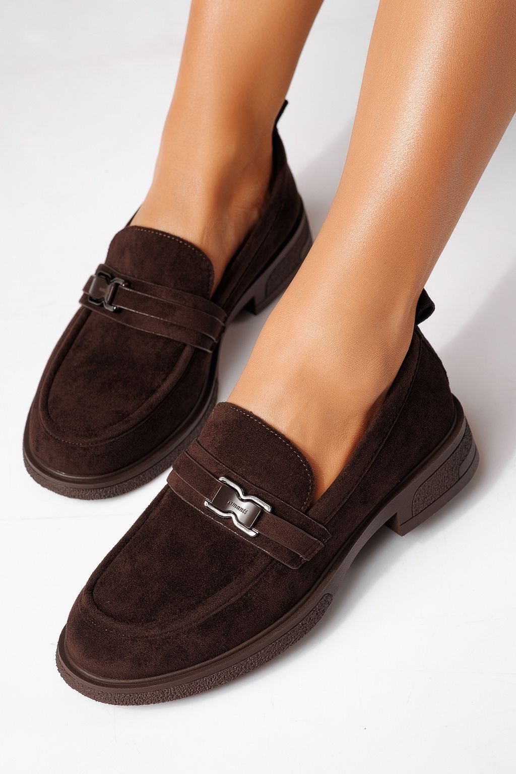 Всекидневни дамски обувки кафяви от обърната еко кожа Cassia #24900