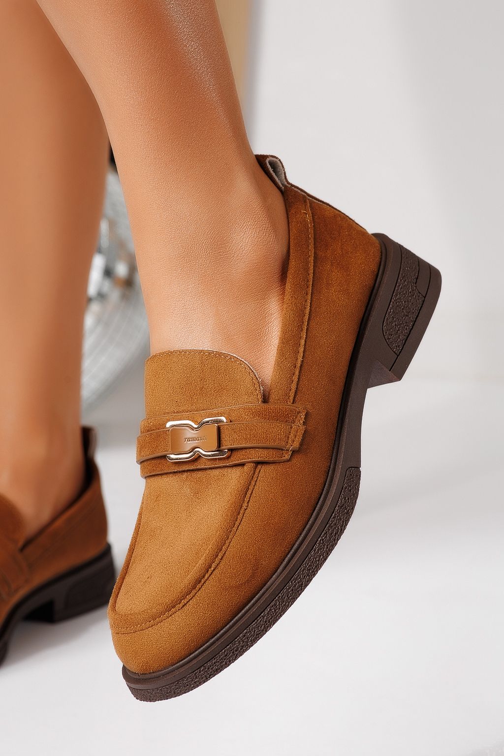 Всекидневни дамски обувки кафяви от обърната еко кожа Cassia #24902