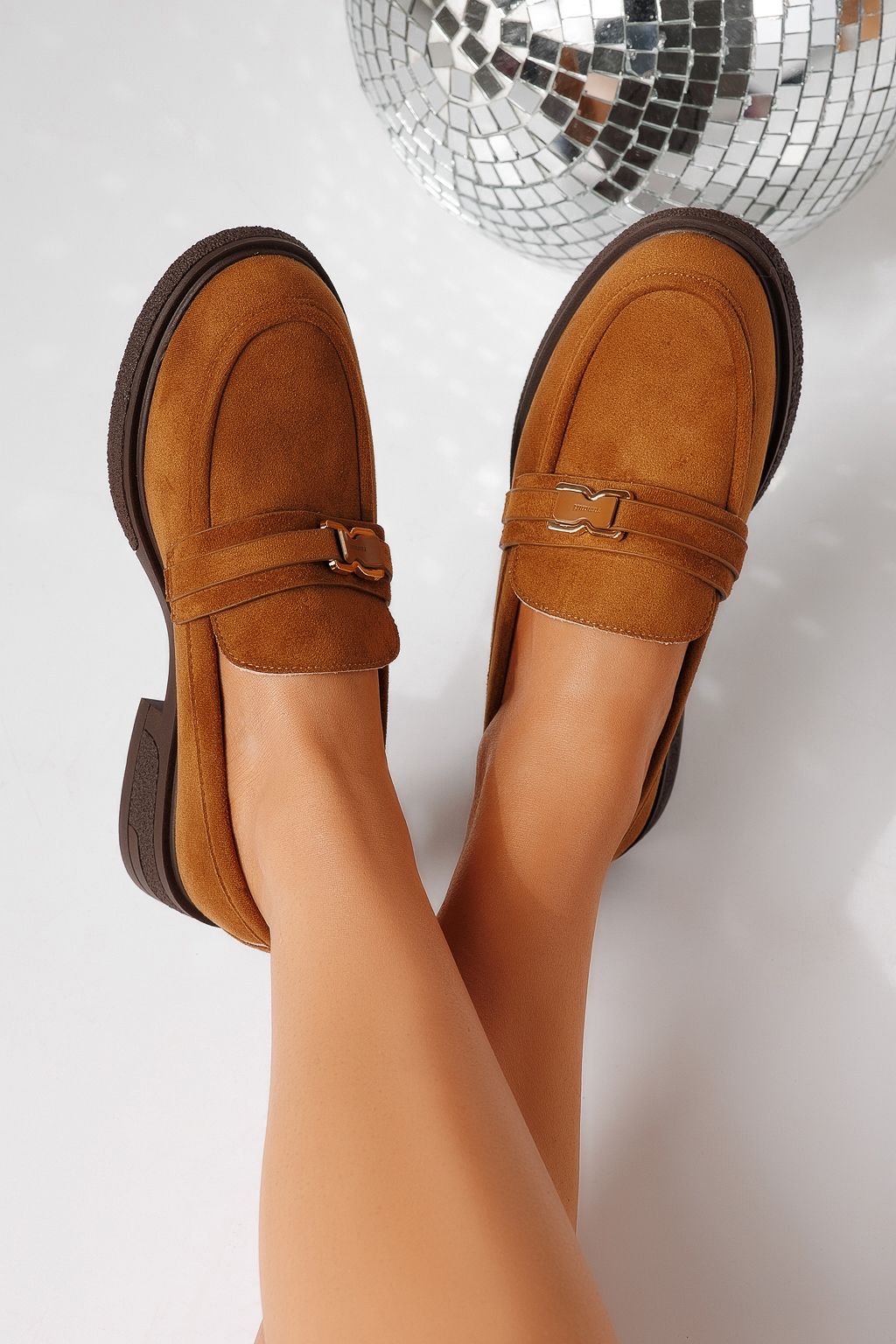 Всекидневни дамски обувки кафяви от обърната еко кожа Cassia #24902